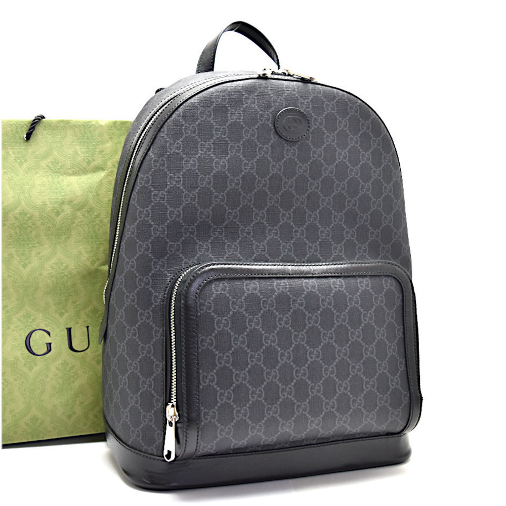 Gucci Backpack Gg Supreme Interlocking Leather Bl… - image 1